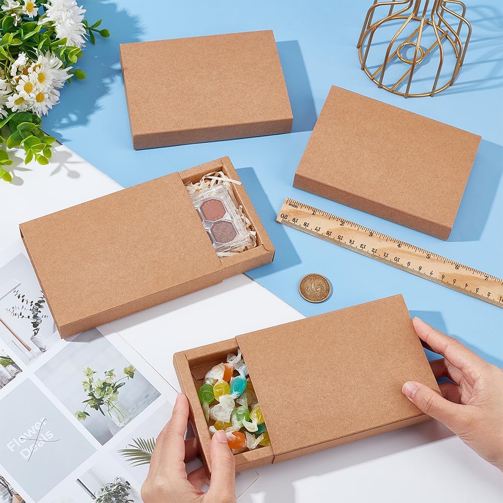20 Pack Brown Kraft Paper Drawer Boxes, 5.3x3.8x1 Inch Rectangle Kraft Paper Gift Box Cookie Boxes for Wedding Party