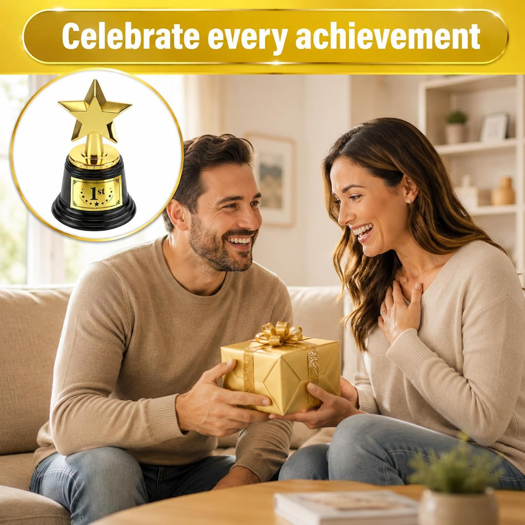 Small Trophy Star Cups 4.5" Gold Plastic Trophy with Pre-Attached 1st Place Label First PlaceTrophy Award Cup for