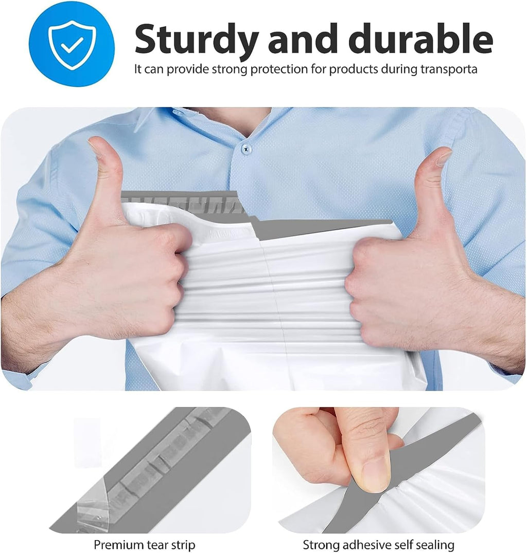 Poly Mailers 10x13 Inch 100 Pack,Shipping Bags for Clothing,White | Strong Adhesive Mailing Envelopes,Heavy Duty Self