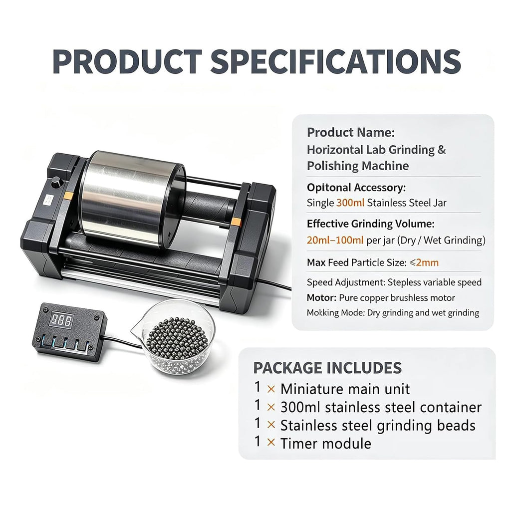 Desktop Ball Mill 0.3L Jar, Wet/Dry Lab Grinder with Digital Timer,Single