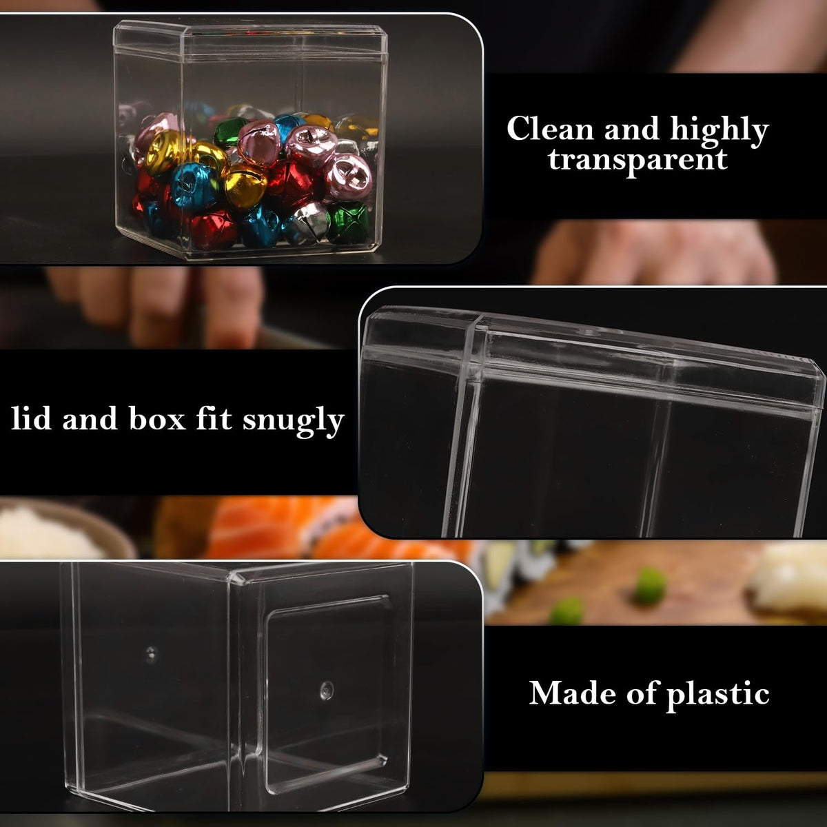Square Cube Storage Boxes - 15 Pack Clear Plastic Containers with Lid, Transparent Display Boxes, Gift Box with