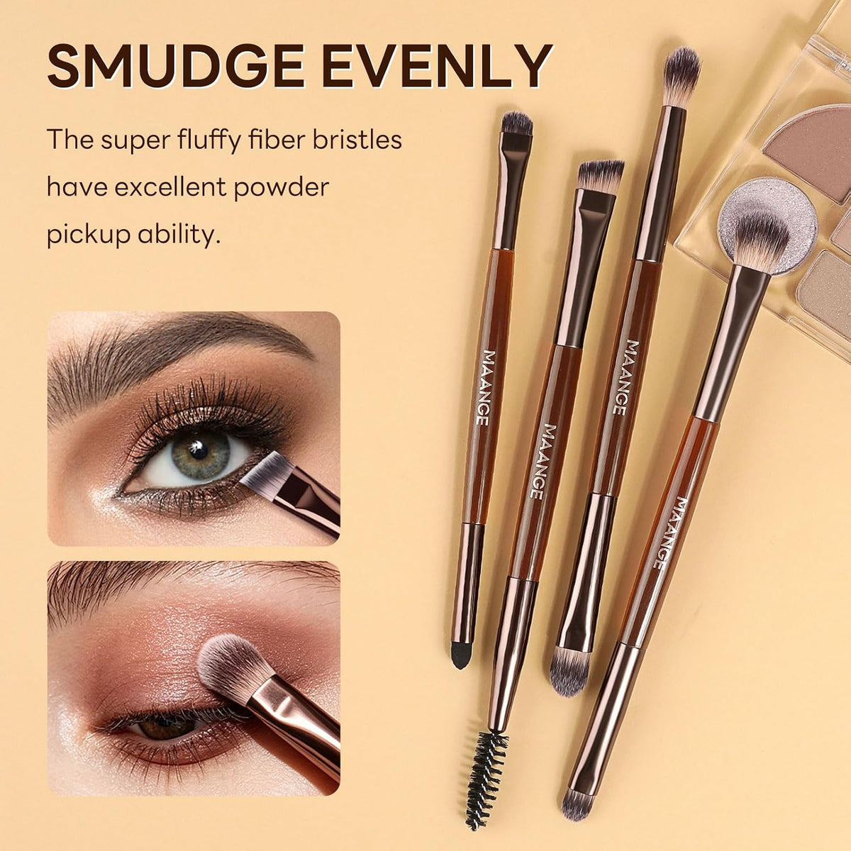 6Pcs Double Ended Makeup Brush Set with Makeup Sponge & Travel Bag
