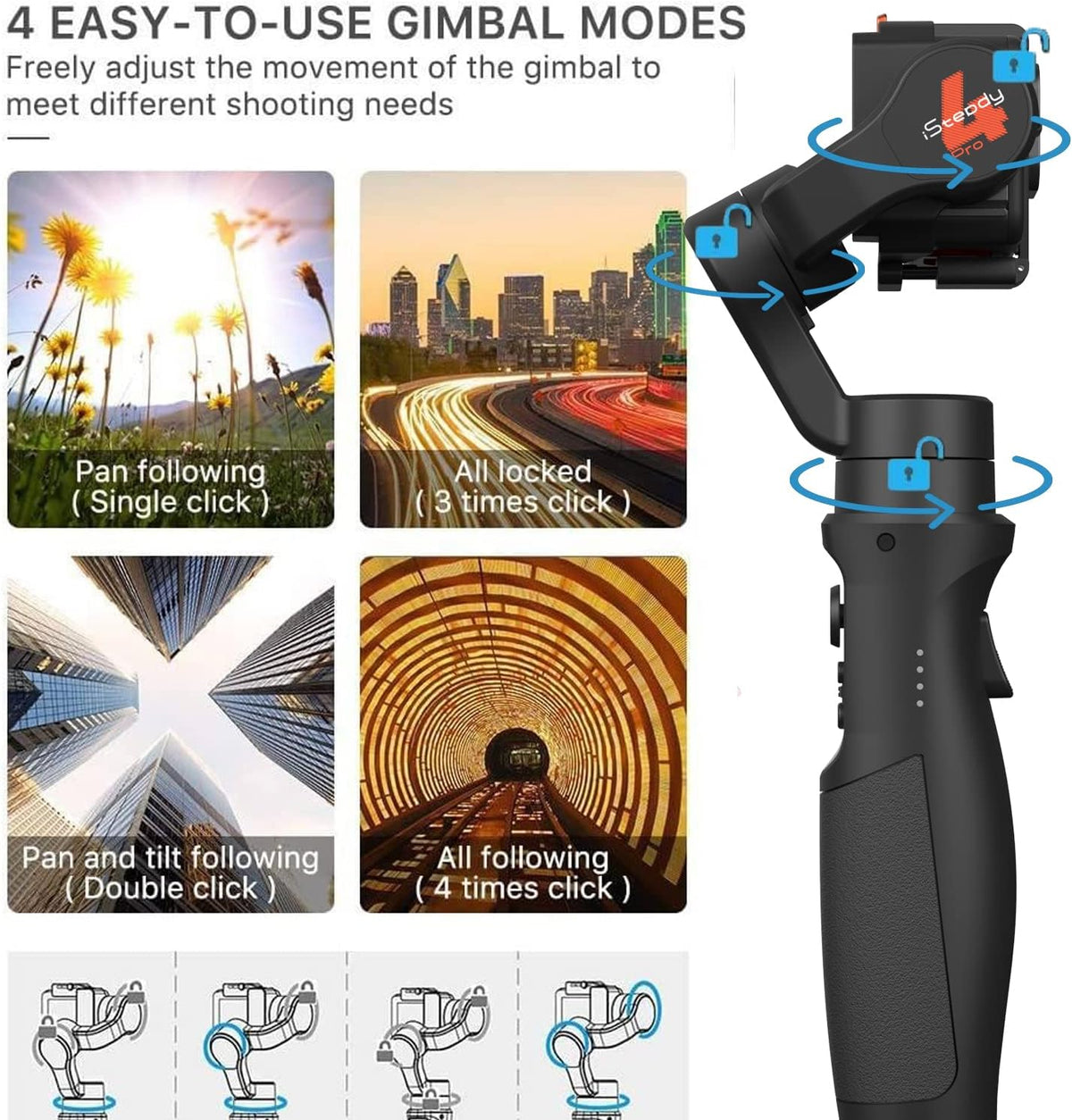 iSteady Pro 4 3-Axis Gimbal Stabilizer for GoPro 13/12/11/10/9/8/7/6/5