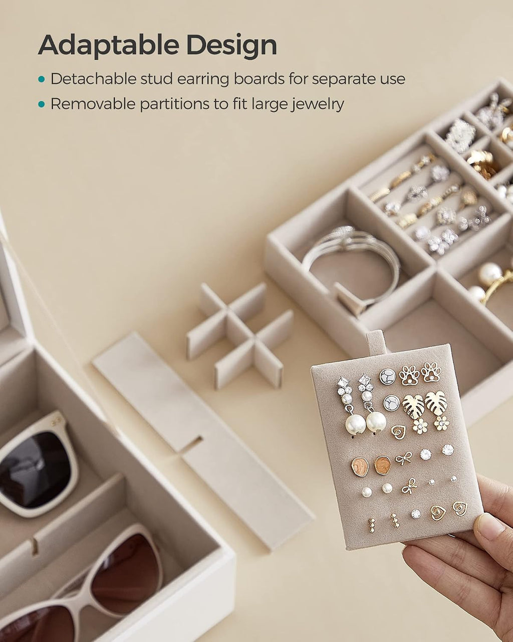 2-Layer Jewelry Box, Jewelry Organizer with Handle, Removable Jewelry Tray, Jewelry Storage, Floating Effect, 8.1 x