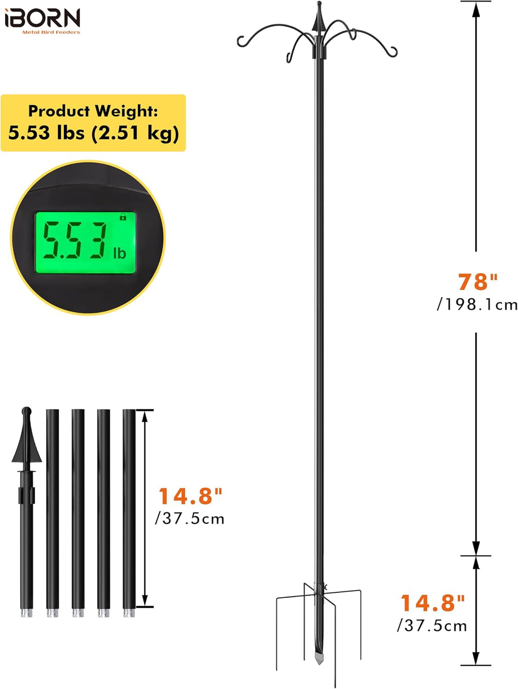 Bird Feeders Hanging Station 78Inch Wild Bird Feeding Station Pole Stand Outdoors Heavy Duty,1Inch Thickness Pole,4