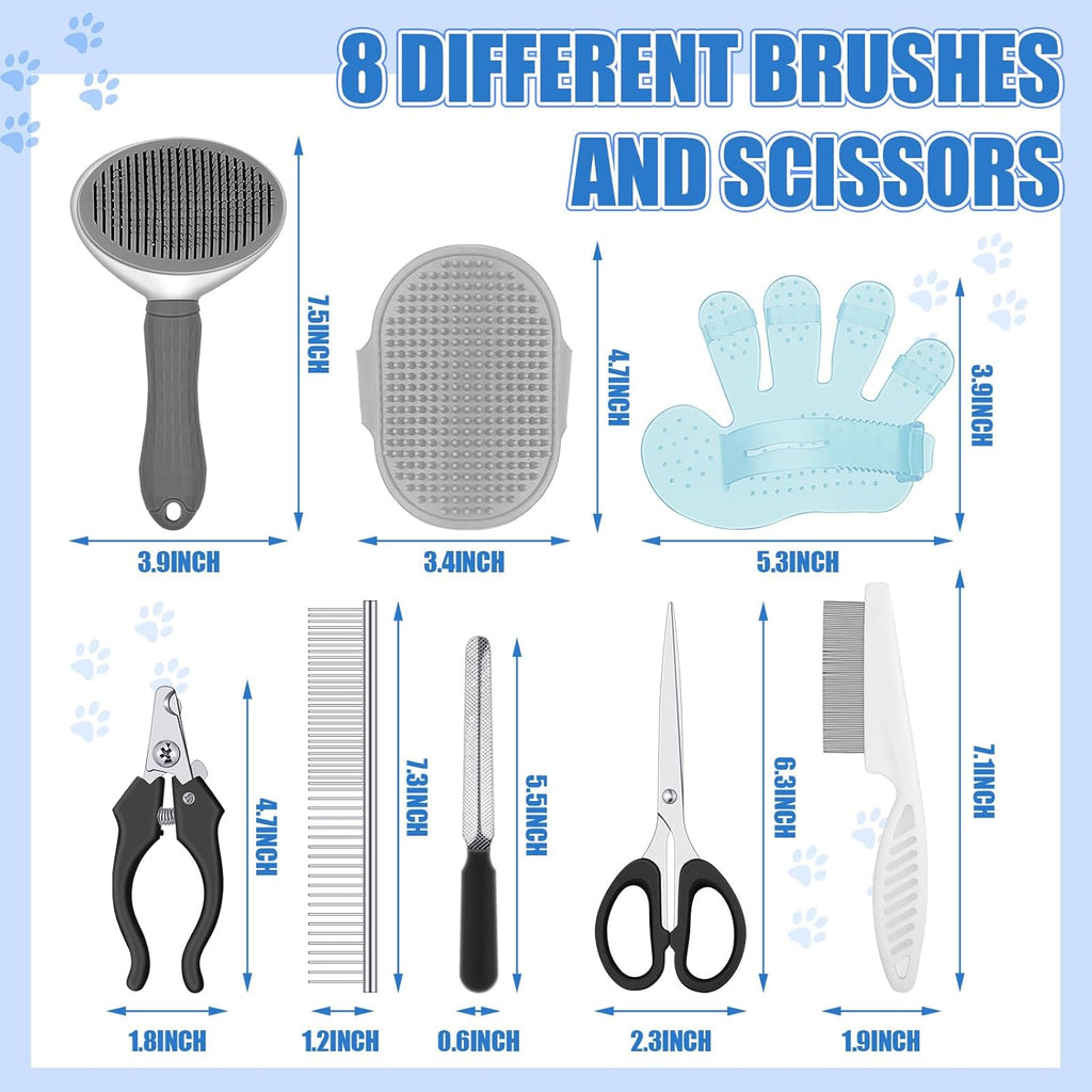 Dog Brush Grooming Kit 9 Pcs Kit with Pet Nail Clipper and File Cat Grooming Deshedding Undercoat Rake Comb for All