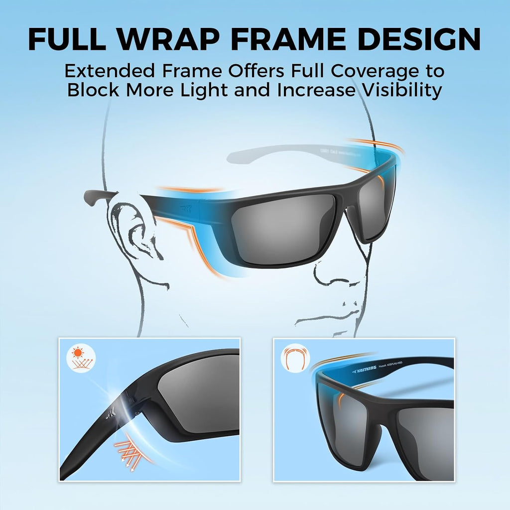 Huzzah Polarized Sport Sunglasses for Men and Women, Wrap Design | PuriVex Water & Salt Repellent, UV Protection