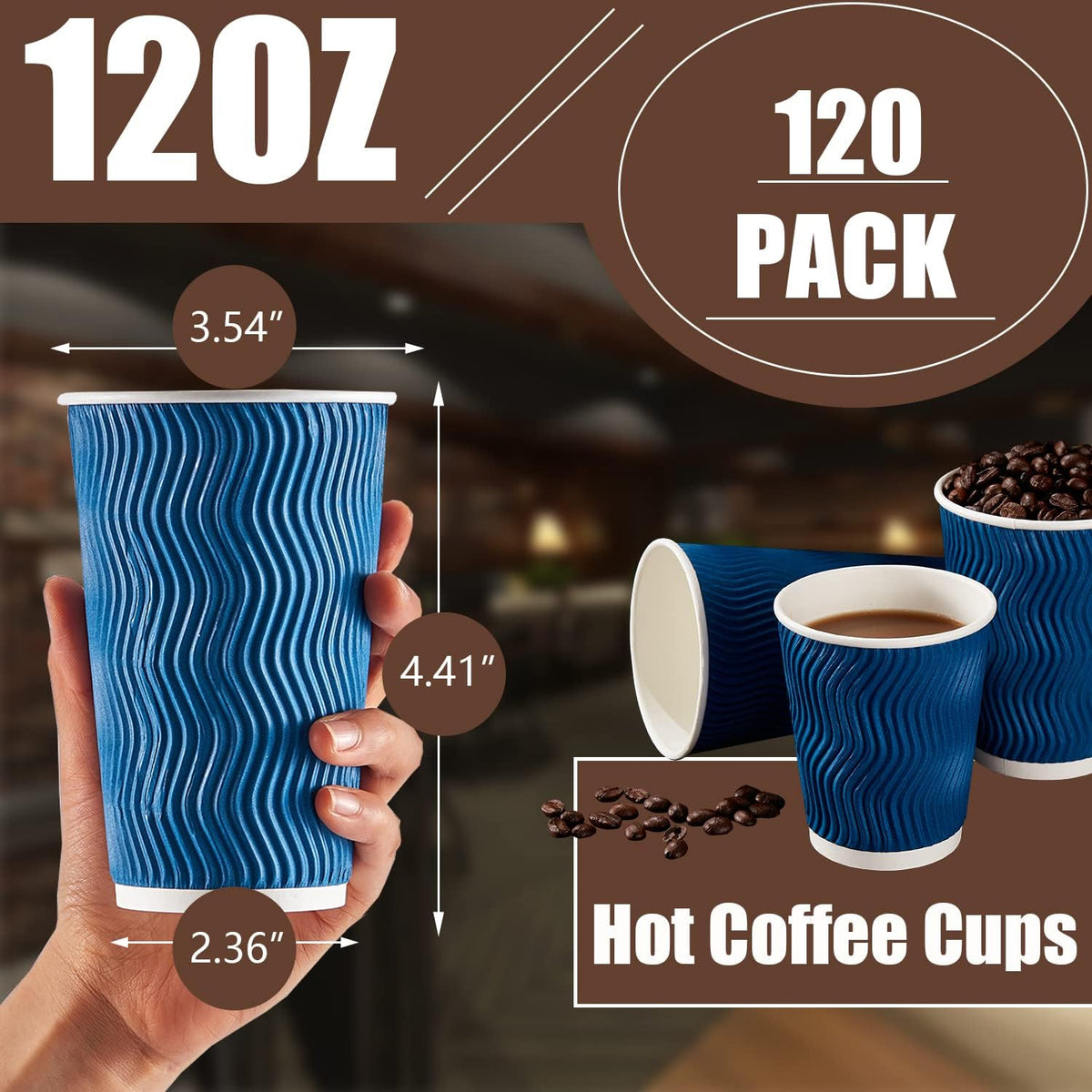 Coffee Cups 12 oz 120 Pack Disposable Paper Coffee Cups Insulated