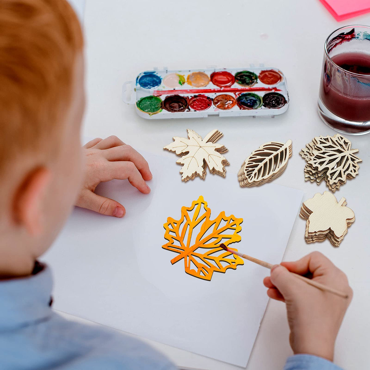 80 Pcs Unfinished Wooden Leaves Fall Crafts, 4 Styles Fall Decor