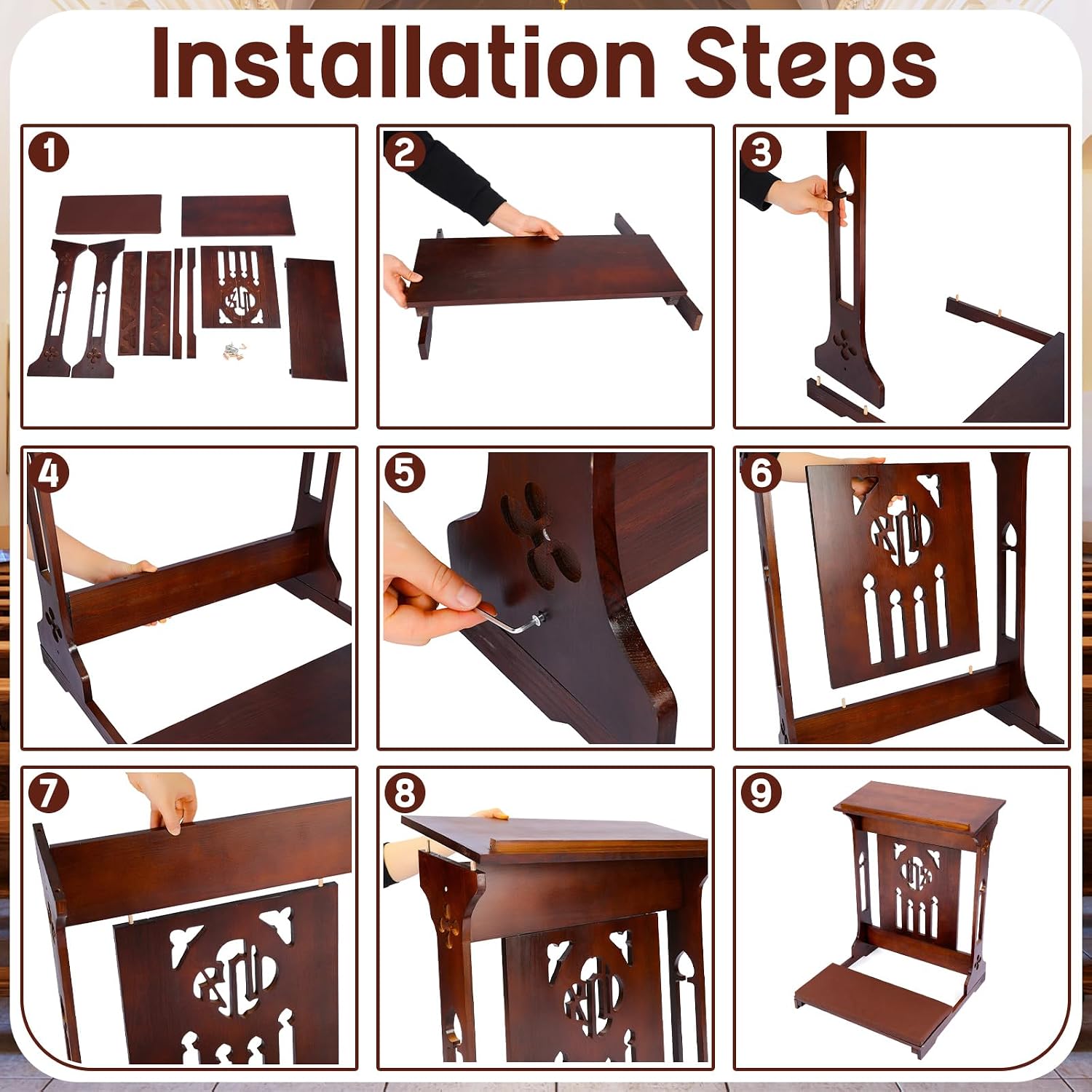 Florentine Prayer Bench Kneeler Church Prayer Bench Stool with Shelf and Cushion Prayers Kneeler for Home Church