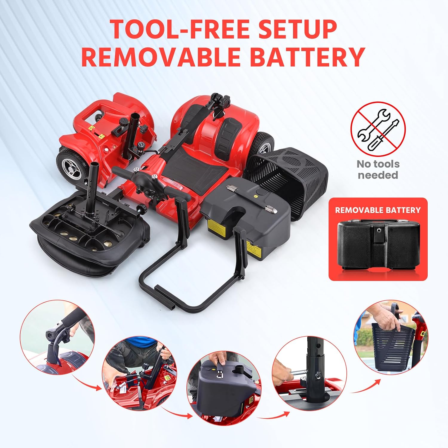 Mobility Scooters for Seniors & Adults, Compact Foldable Mobility Scooter with Tool-Free Disassembly, 15 Miles Range