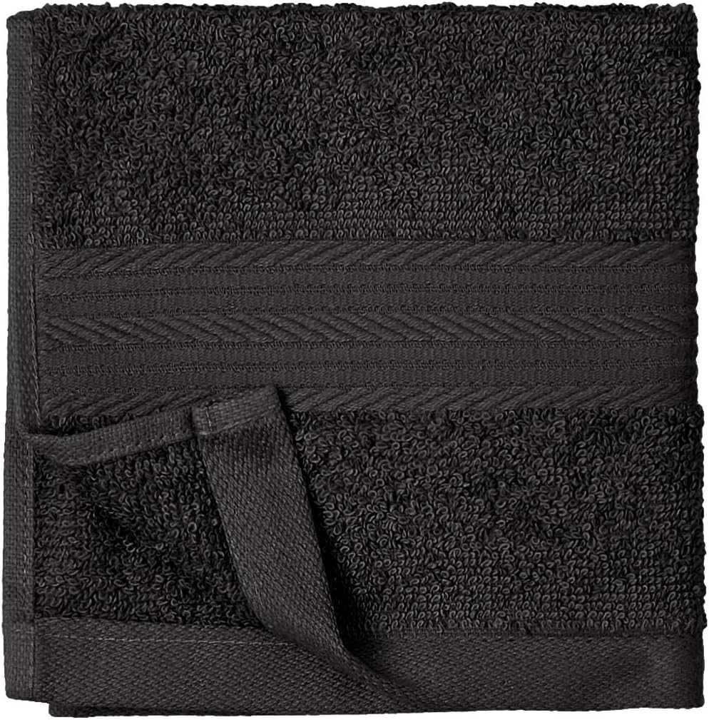 Highly Absorbent Cotton Washcloths for Face, Soft, Machine Washable, Fade Resistant, 12 x 12 in, Black, 12-Pack