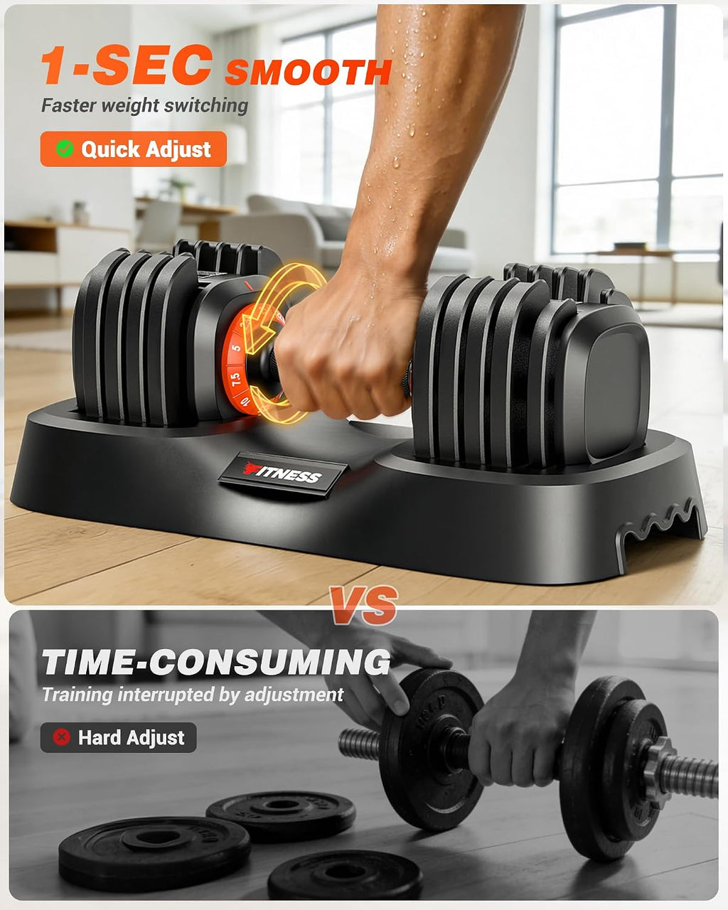 Adjustable Dumbbell Set for Home Gym Strength Training | 25/55/80LB Pair, 10-in-1/16-in-1 Weight Set, 1-Sec Quick