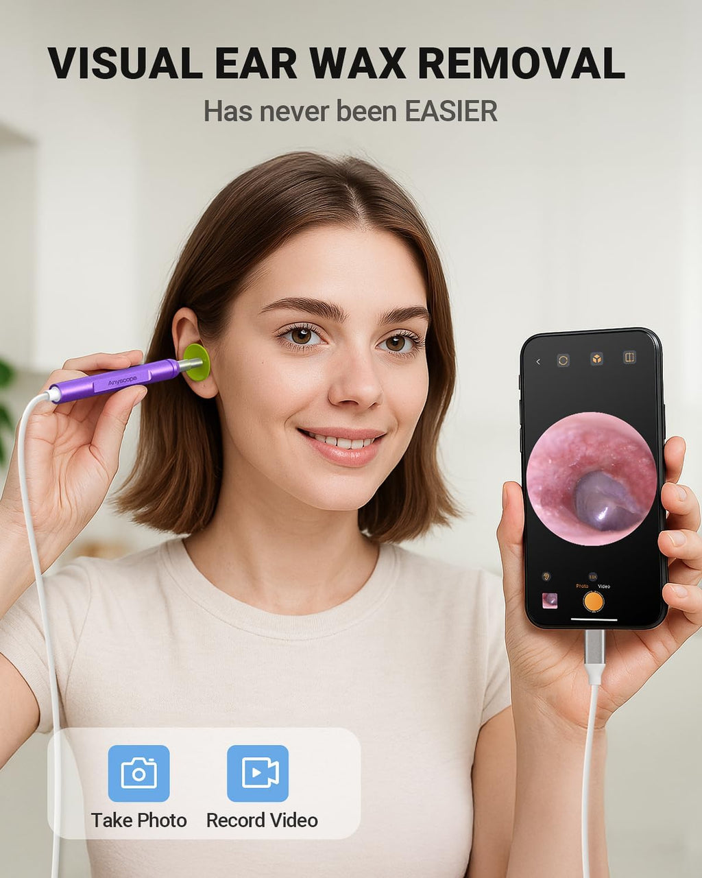 Digital Otoscope Compatible with iPhone & Android, Video Ear Scope Camera