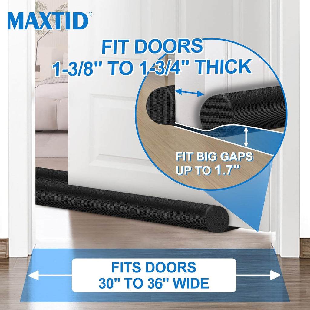 Large Door Draft Stopper for Bottom of Doors 36” Under Door Sweep Noise Blocker Black Gap Stoppers Adjustable Doors