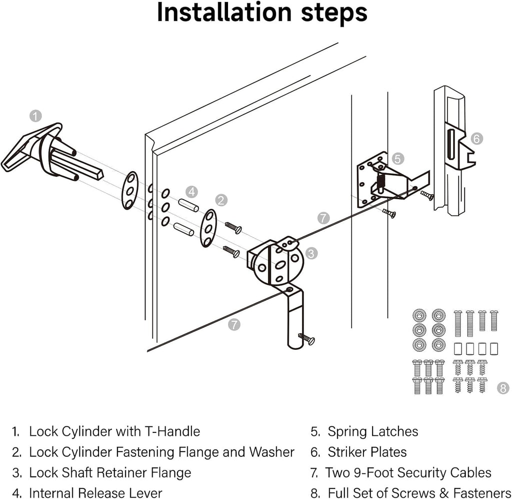 Universal Garage Door Lock Kit with Spring Latch and Keyed Handle for Single/Double Garage Door 7' - 18' Wide