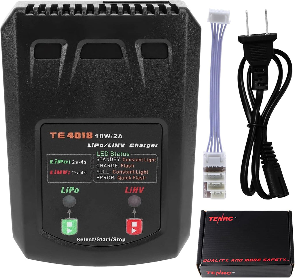 LiPo Battery Charger - 2S 3S 4S RC Car Batteries Balance Chargers 18W 2A for LiPo(7.4-14.8V) LiHV(8.7-17.4V) with