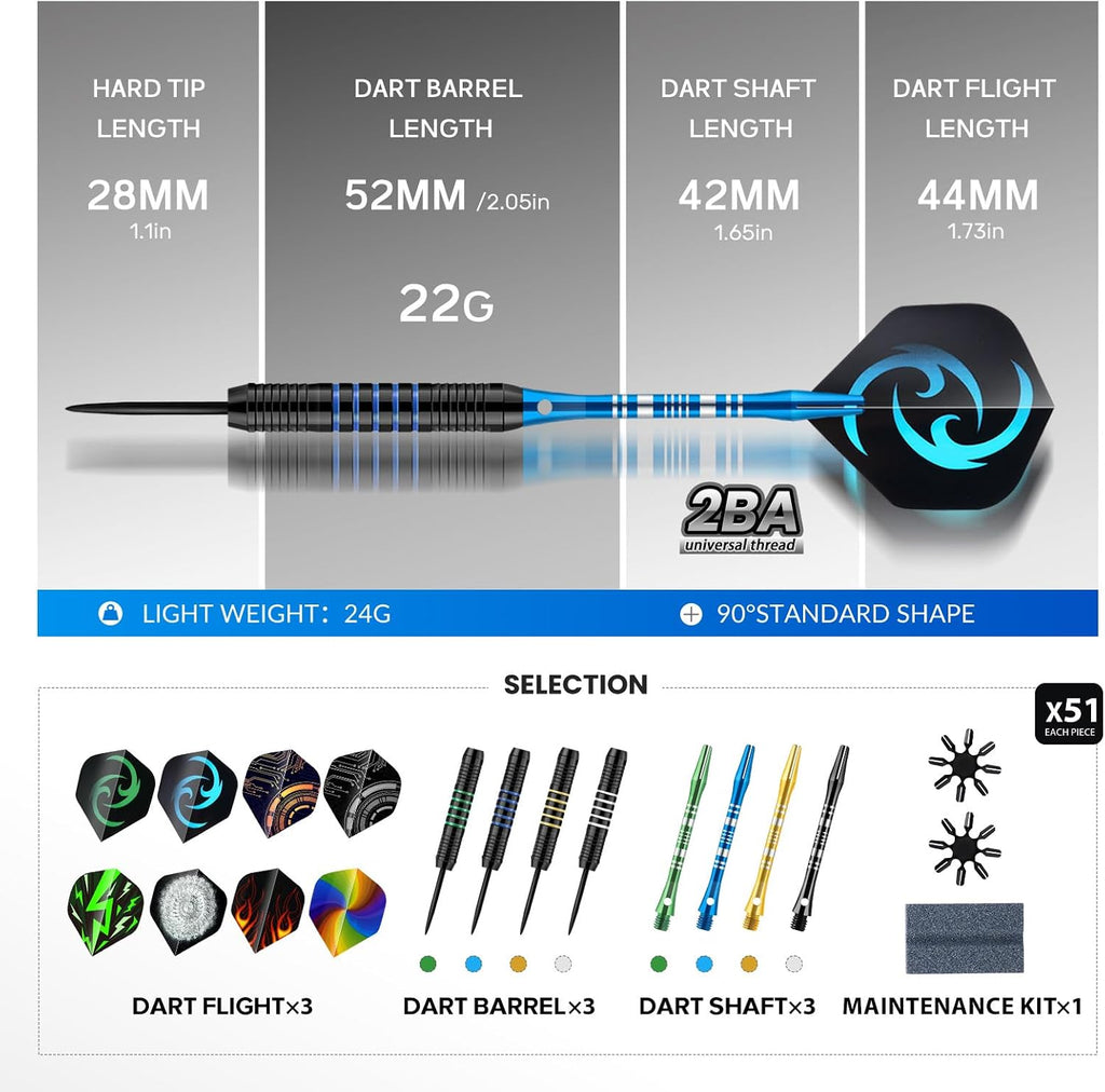 Darts 24g Steel Tip Darts Set 12 Pack – Professional Darts Metal tip Aluminum Shafts with Dart Sharpener, Darts