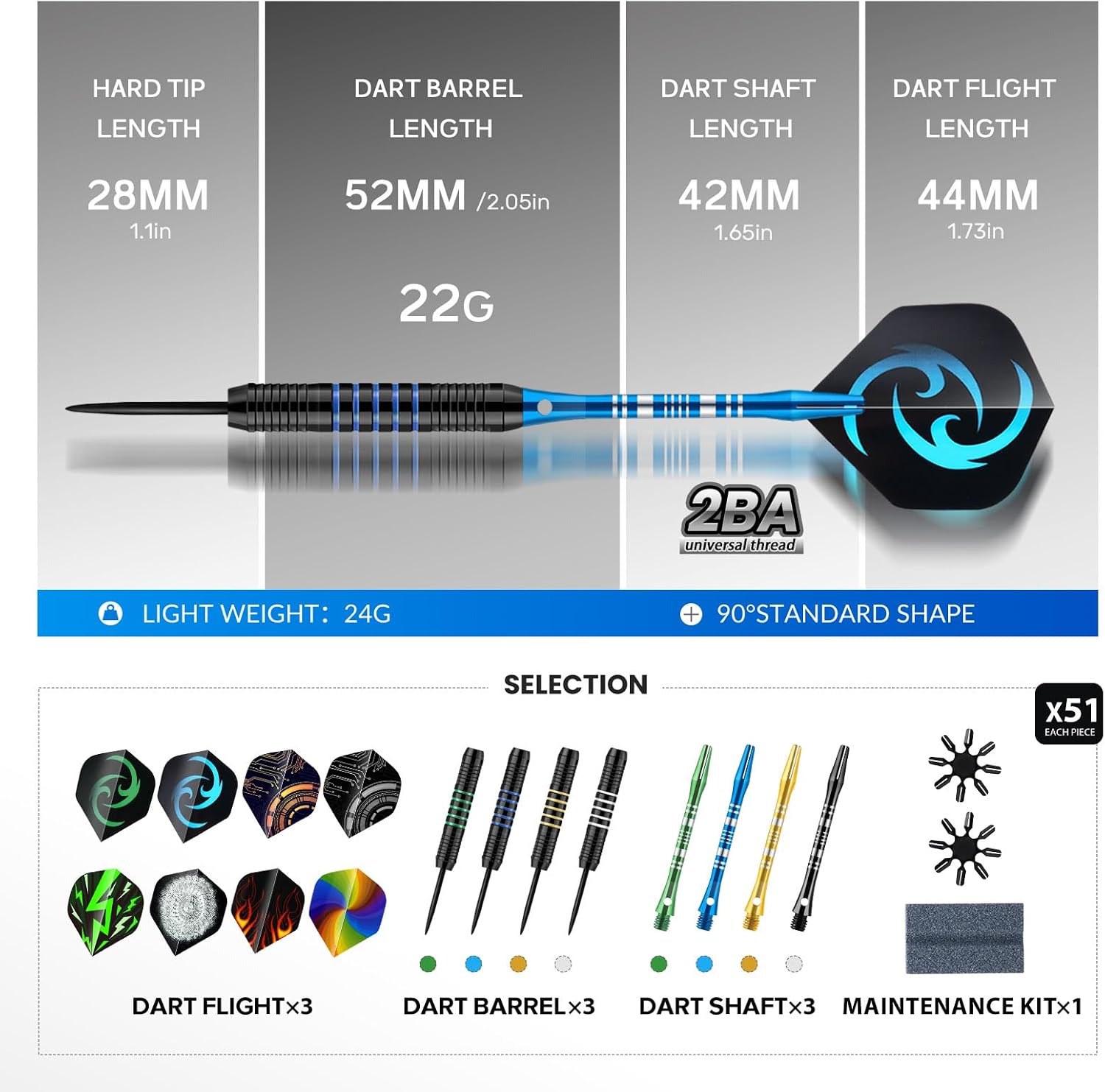 Darts 24g Steel Tip Darts Set 12 Pack – Professional Darts Metal tip Aluminum Shafts with Dart Sharpener, Darts