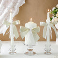 3 Pcs Unity Candles for Wedding with Bow and Holder, Ivory