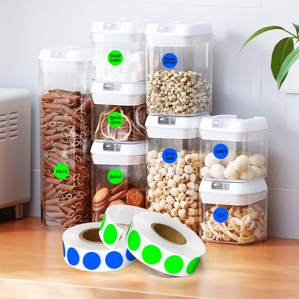 0.5" Circle Dot Stickers 2000 Color Coded Labels, Fluorescent Green+ Blue