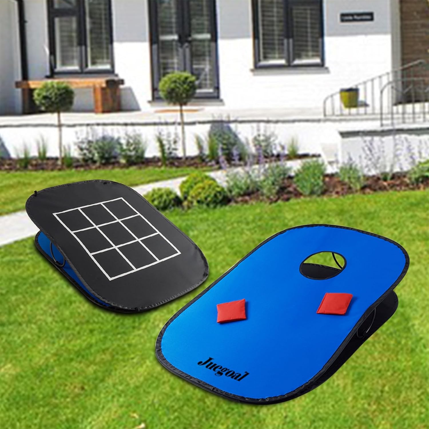 3x2ft Collapsible Portable Cornhole Game Set with 2 Cornhole Boards, 10 Bean Bags, Carrying Bag, and Tic Tac Toe Game
