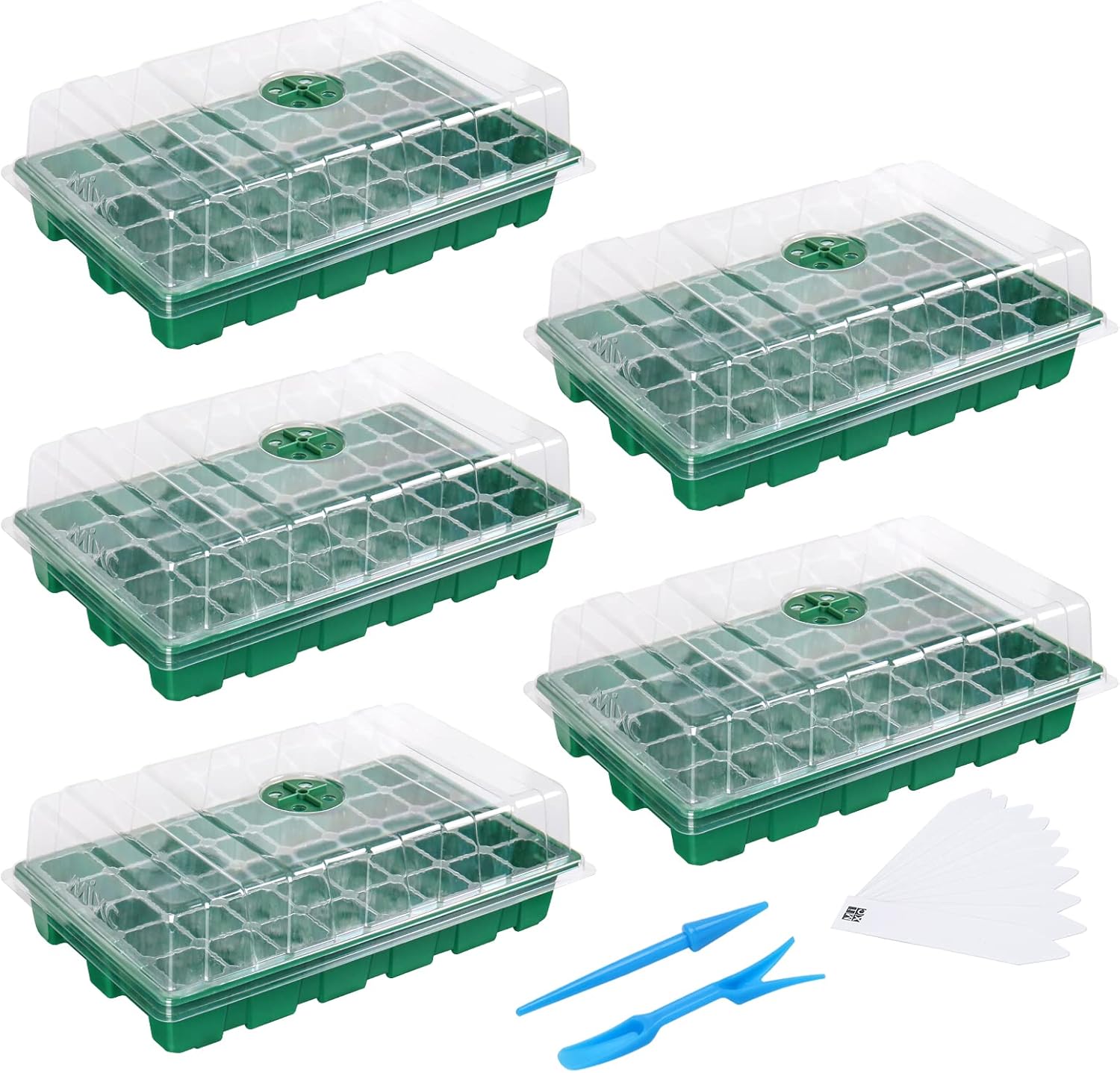 Seedling Trays Seed Starter Tray, 5-Pack Mini Propagator Plant Greenhouse Grow Kit with Humidity Vented Domes and