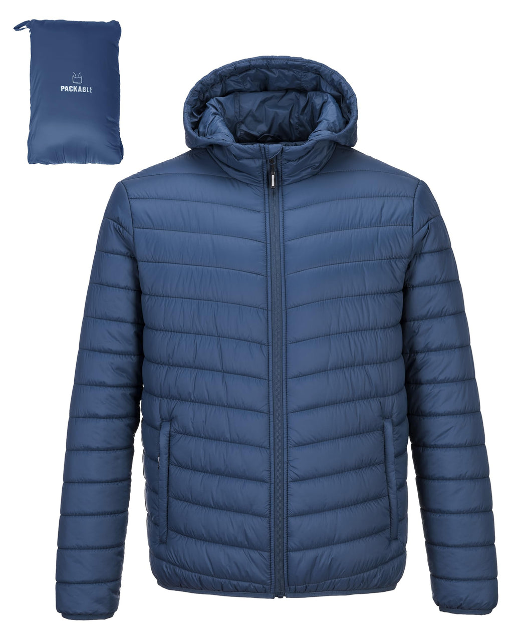 Men's Packable Hooded Puffer Jacket Insulated Winter Coat