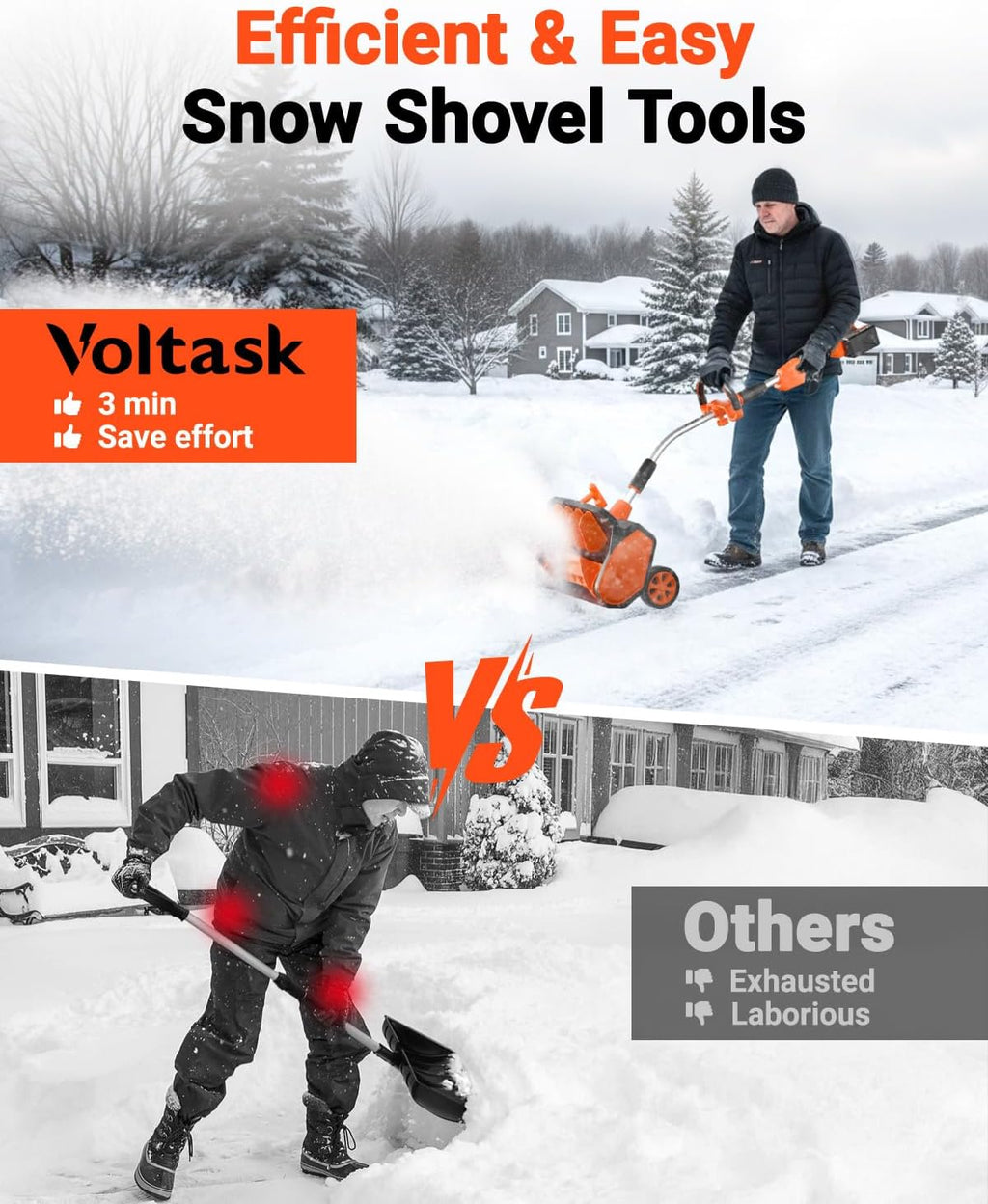 Electric Snow Shovel Cordless, 48V | 17.2-Inch Brushless Snow Shovel Battery Powered, Cordless Snow Blower with
