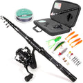 Telescopic Fishing Rod and Reel Combo, Carbon Fiber Collapsible Travel Fishing Pole Kit with Carrier Case & Lures