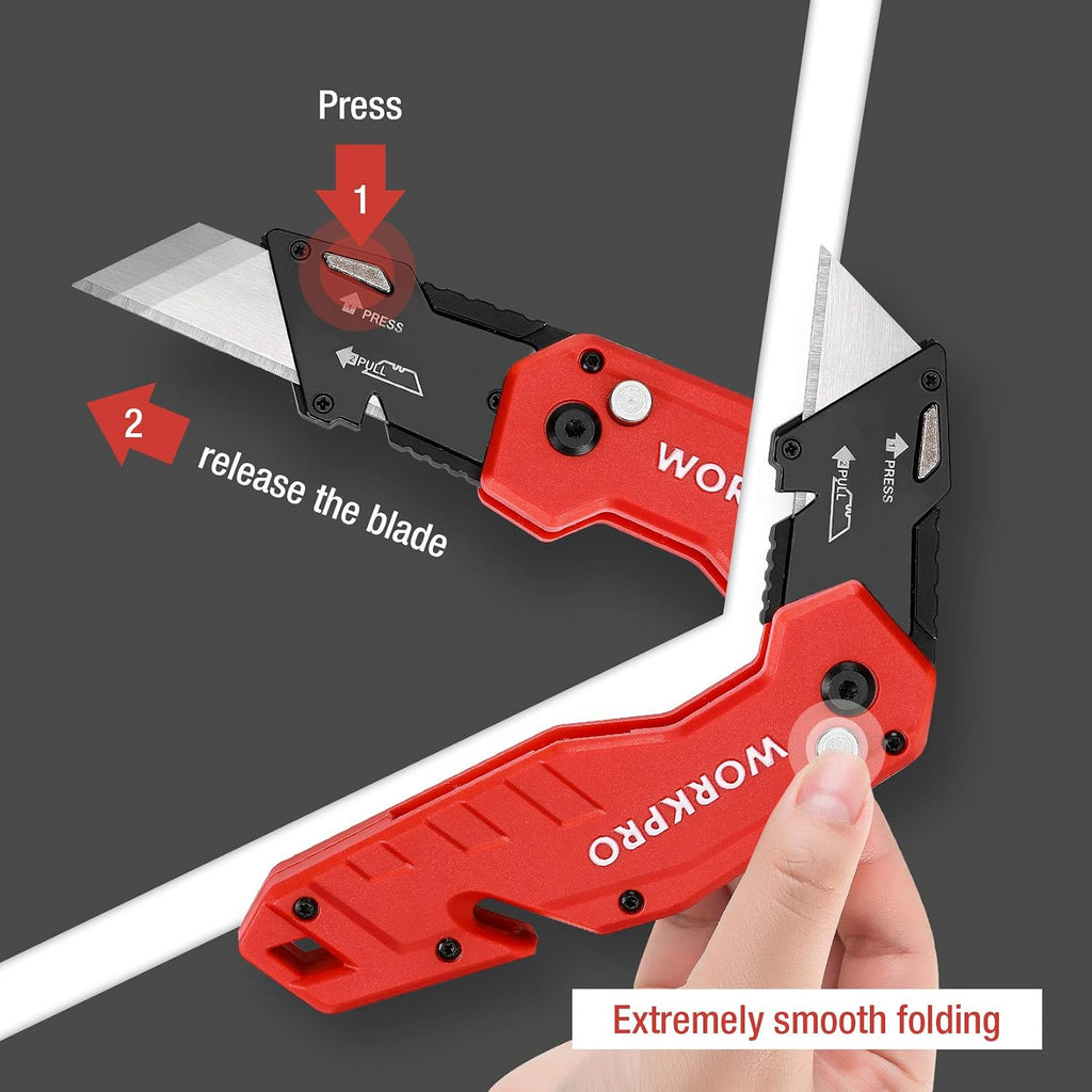 Folding Utility Knife with 10 Blades, Red