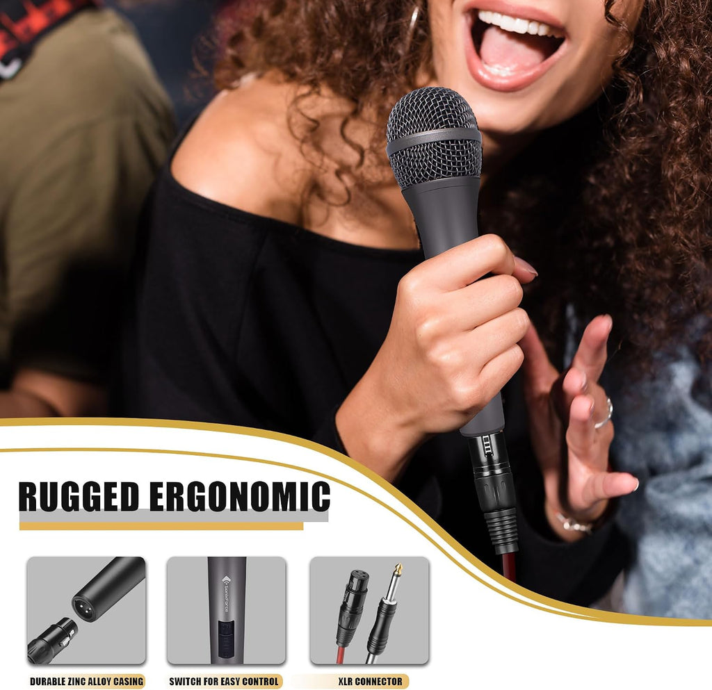 Professional Dynamic Microphone for Singing Karaoke Microphone with 16ft XLR to 1/4'' Audio Cable, Vocal Handheld Mic