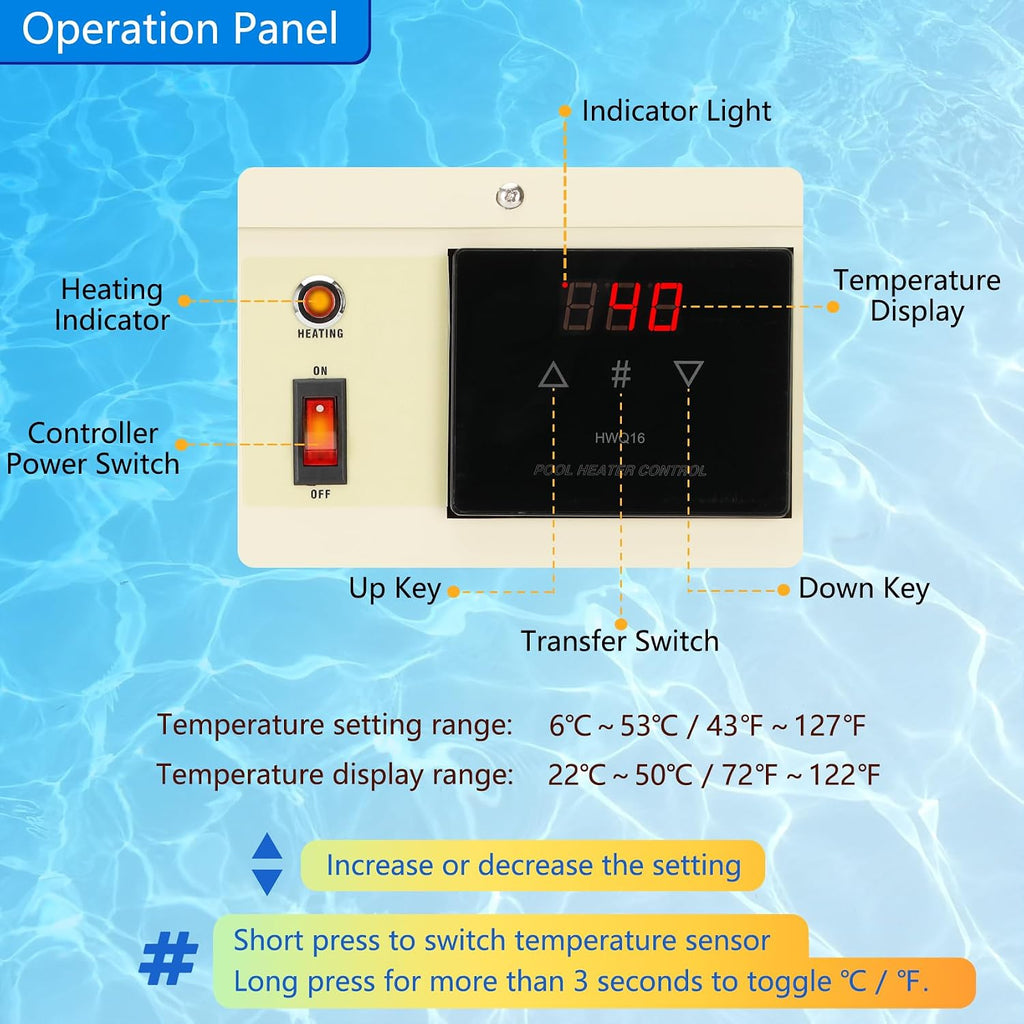11KW 240V Pool Heater for Above Ground Pool, Electric Swimming Pool Heater with Touchscreeen, Hot Tub Thermostat for