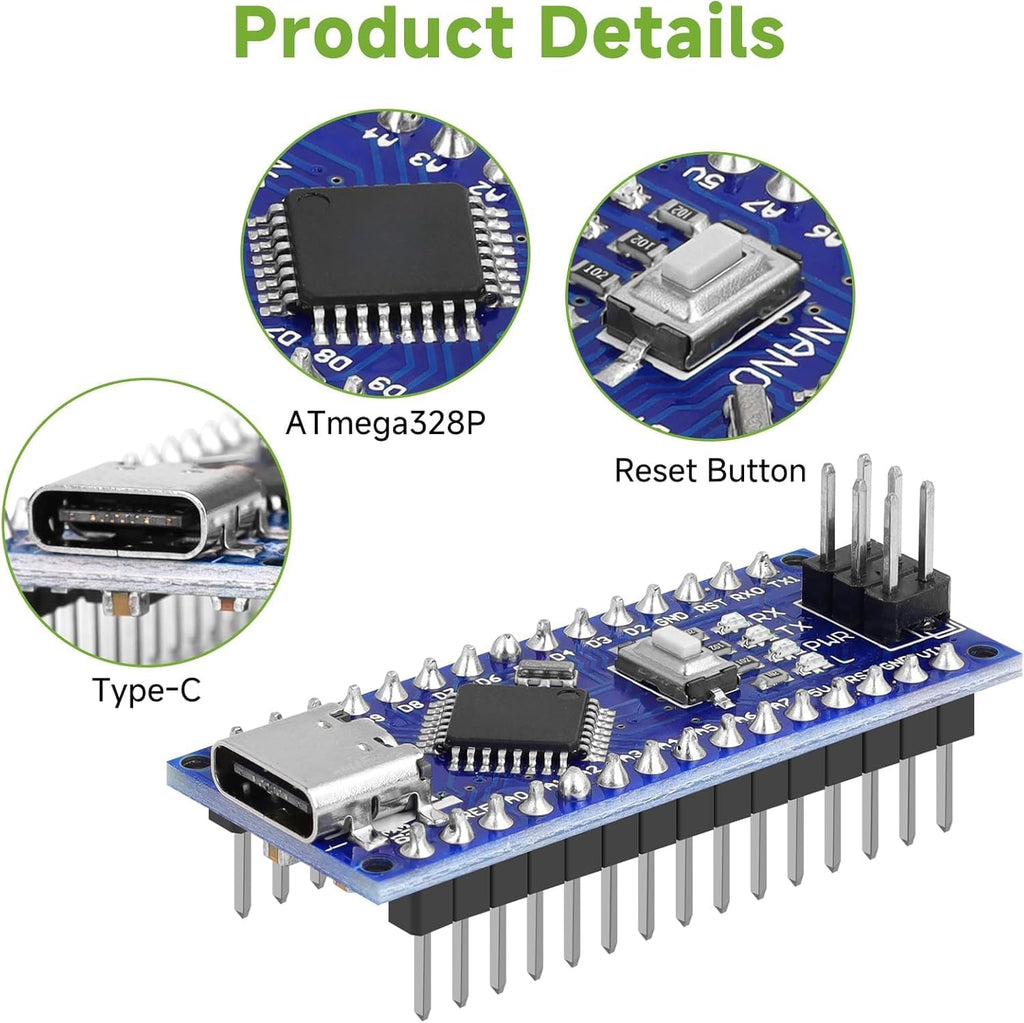 Nano V3.0 Board ATmega328P MCU CH340 USB-UART Chip 5pcs