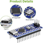 Nano V3.0 Board ATmega328P MCU CH340 USB-UART Chip 5pcs