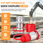 1/2" NPT Skid Steer Flat Face Hydraulic Quick Couplers/Couplings, 2 Sets
