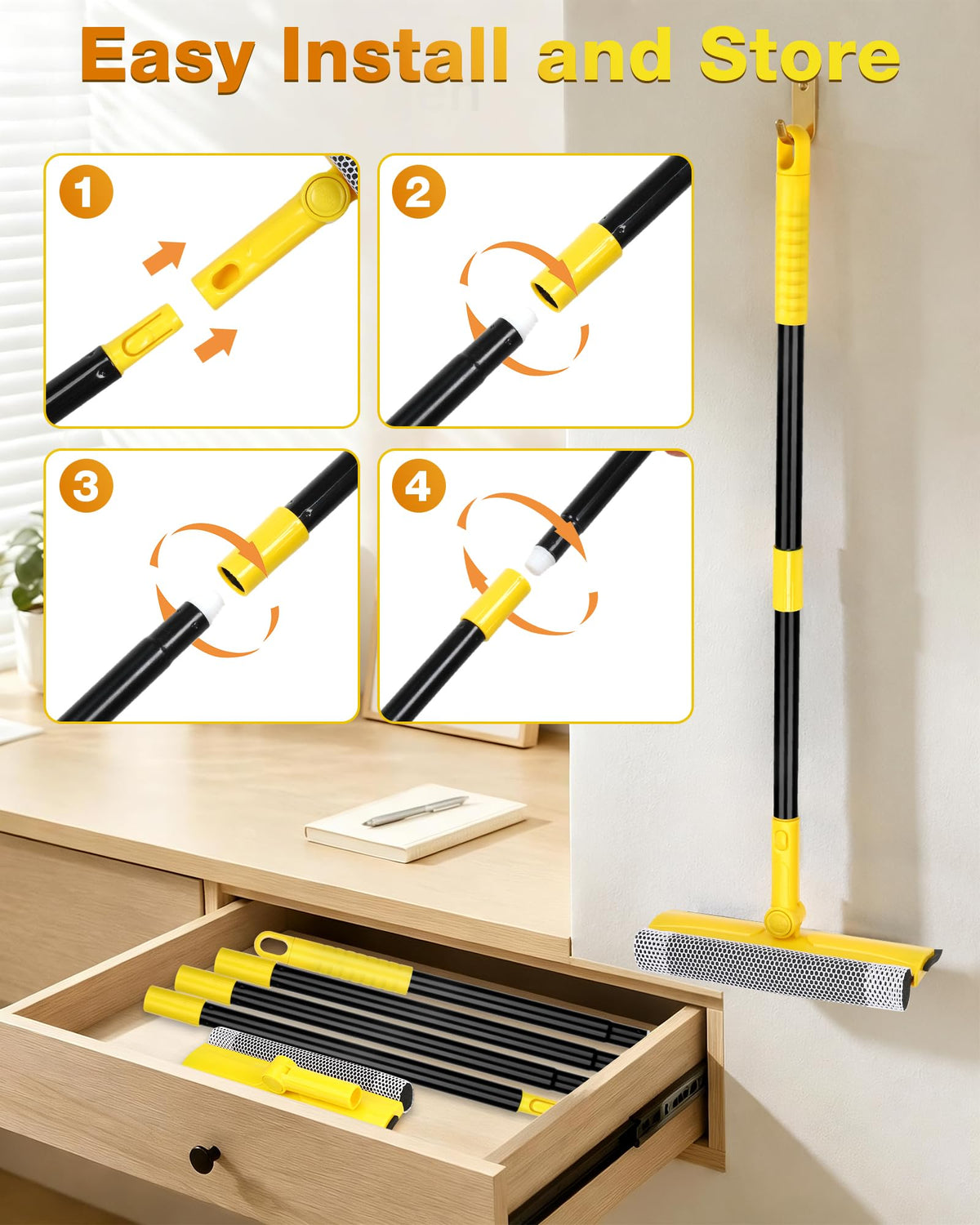 Window Squeegee with 57" Extension Pole for Home Window Glass Cleaning