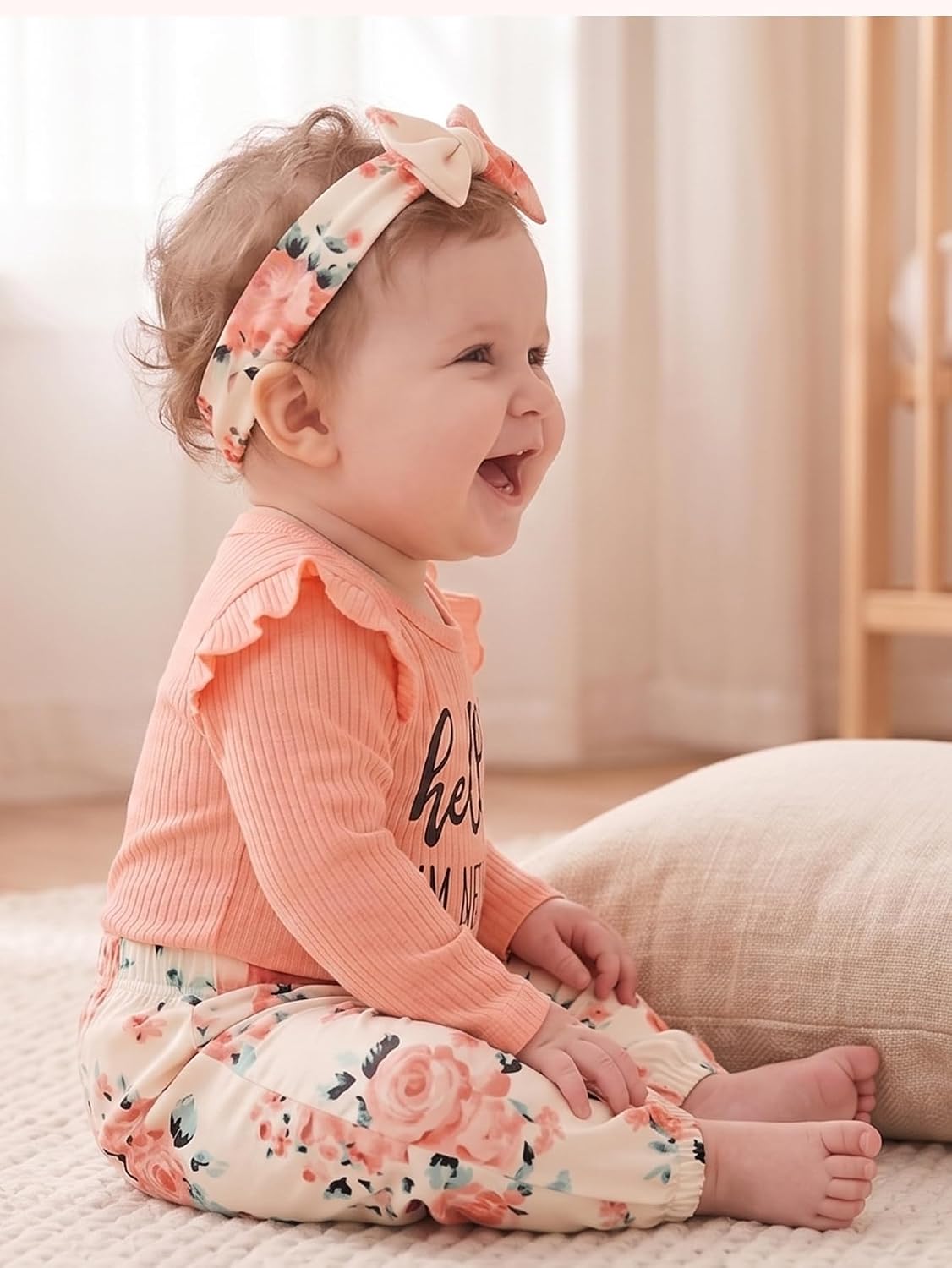 Newborn Infant Baby Girl Clothes Outfits Rib Romper Floral Pants with Headband Winter Clothing Set