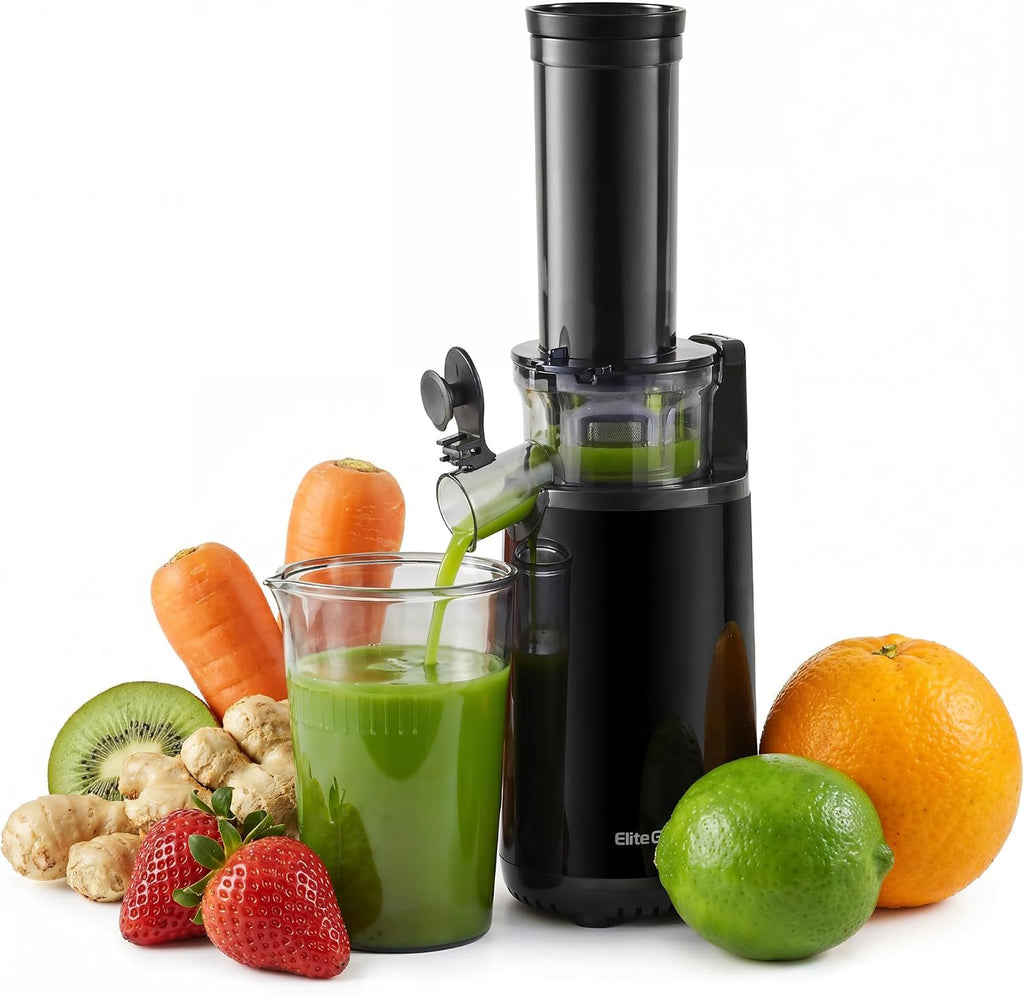 EJX600 BPA-Free Cold Press Juicer, 16 oz, Charcoal Grey | Mini space-saving masticating design retains nutrients &