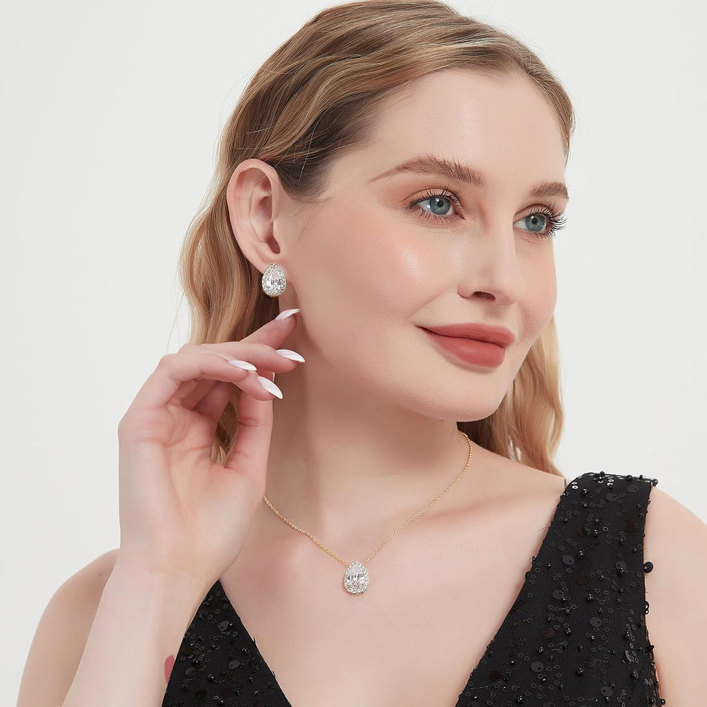 Teardrop Cubic Zirconia Jewelry Set Necklace Earrings Bracelet Bridal Wedding Jewelry for Women Bridesmaid Prom Party