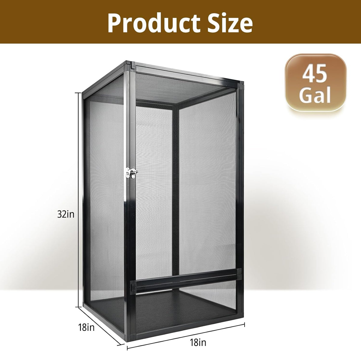 Reptile Enclosure 45 Gallon 32"x18"x18" Vertical Open-Air Mesh Tank Cage for Bearded