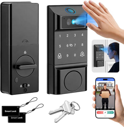 Smart Lock with Palm Vein&Facial Recognition& Fingerprint Keyless Entry Door Lock, Built-in Wi-Fi Deadbolt with