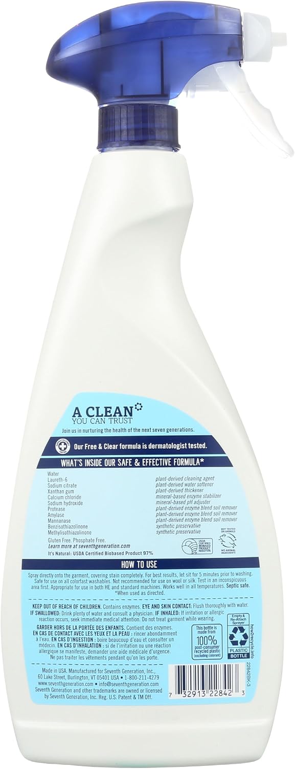 Natural Laundry Stain Remover, Free & Clear, 16 oz Spray Bottle
