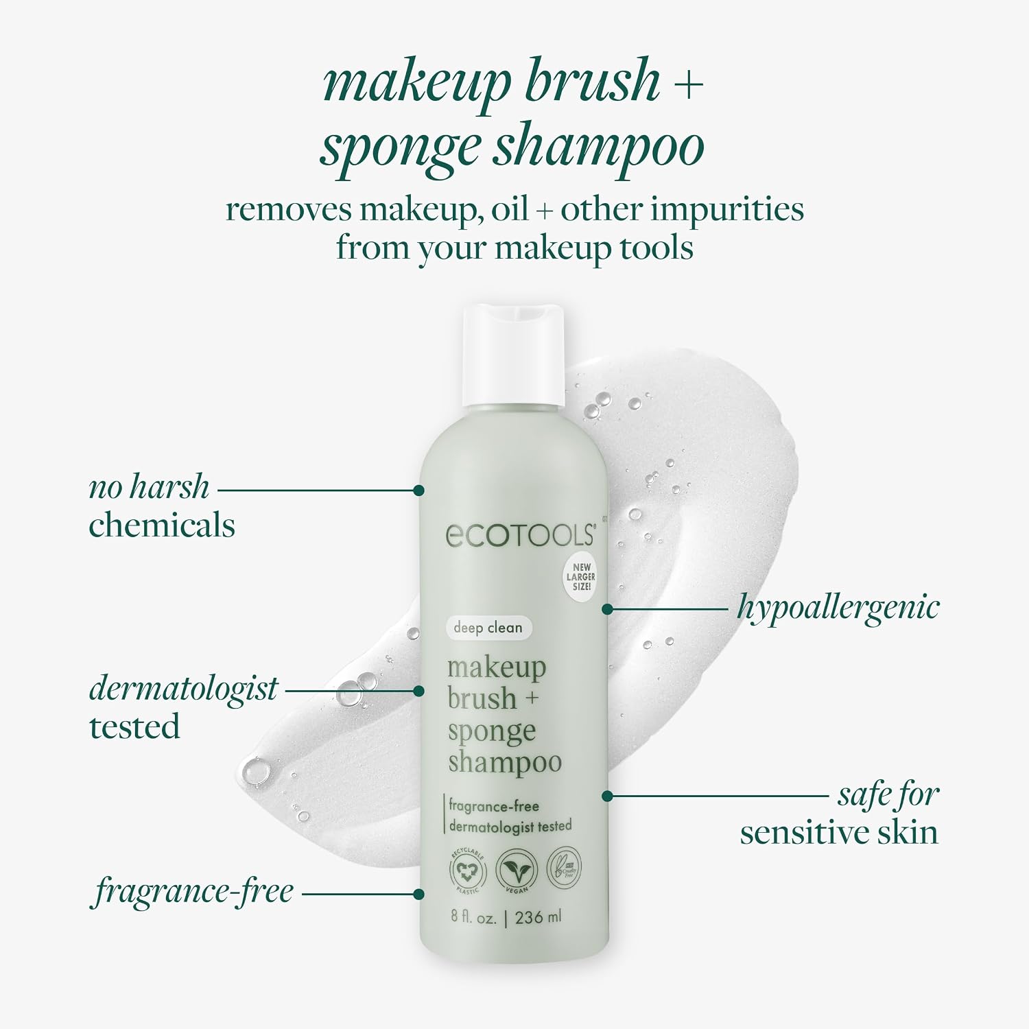 Makeup Brush + Sponge Shampoo, Remove Makeup & Impurities From Tools, Sponges, & Puffs, Fragrance-Free Brush