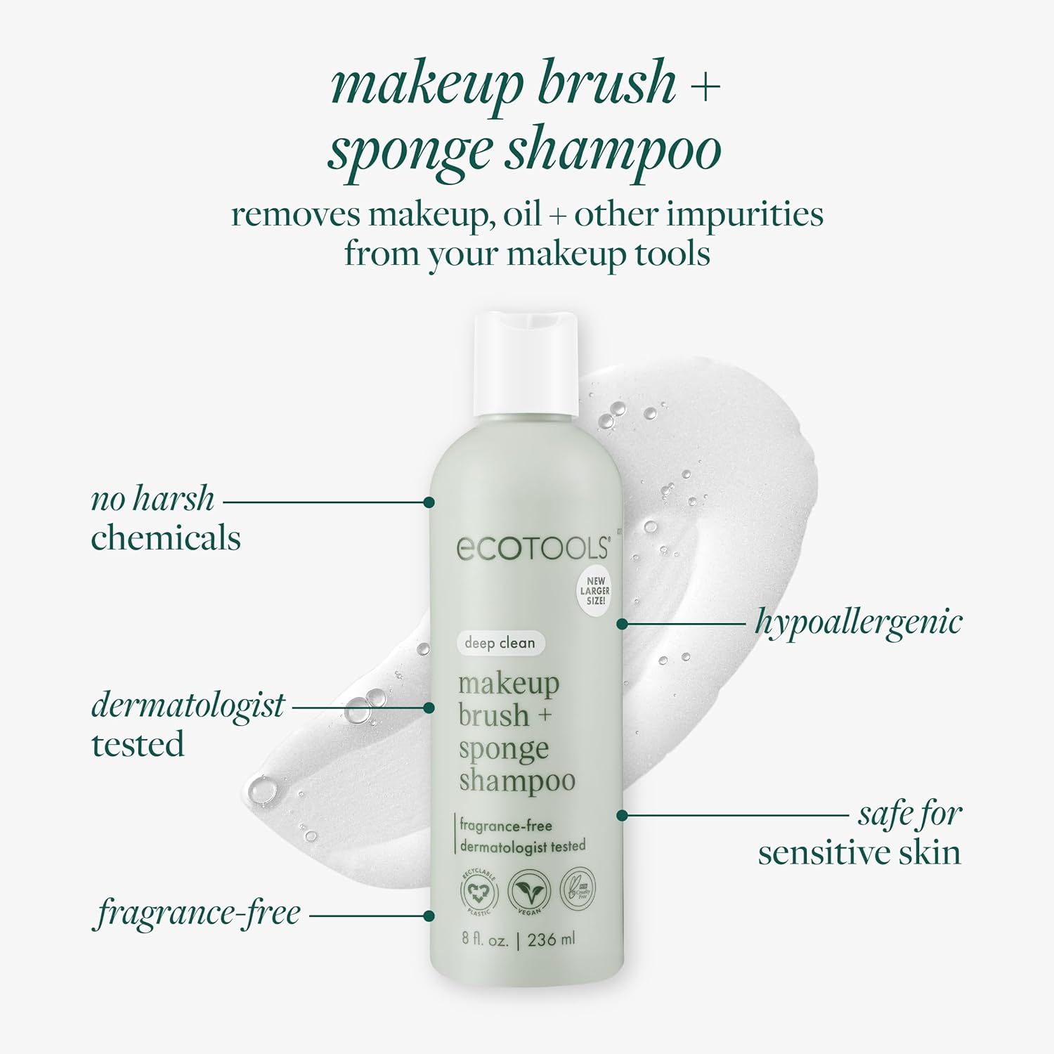 XL Makeup Brush Cleanser, Sponge Shampoo, Fragrance-Free, 16 Fl Oz | Cleaner brushes and sponges, makeup brush soap