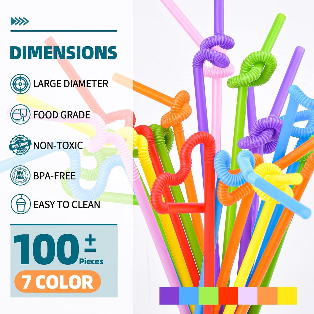 100PCS Flexible Plastic Straws