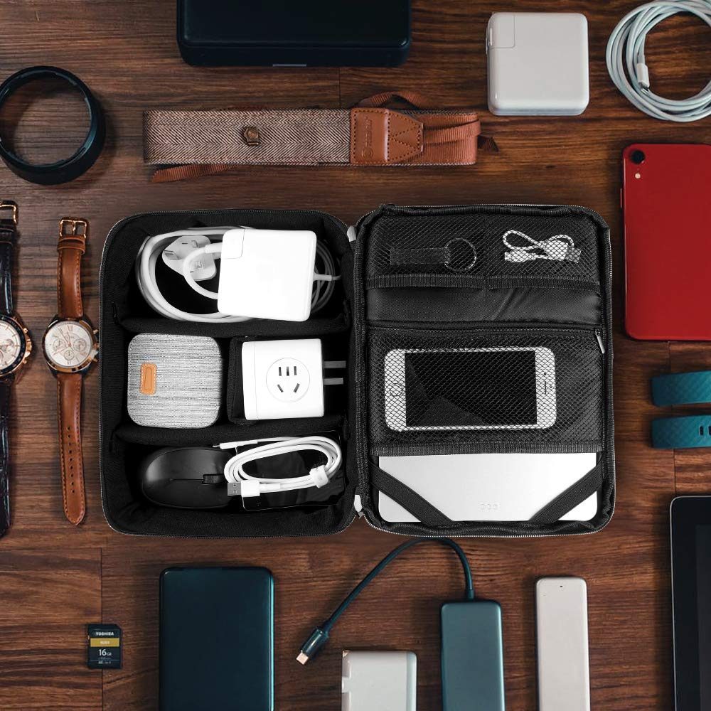 Travel Electronics Organizer, Waterproof Cable Organizer Bag for Electronic Accessories Double Layer Large Shockproof