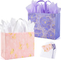 2 Pack 13" Large Beautiful Gift Bags Set with Greeting Card and Tissue Paper, Reusable Non-Woven Gift Wrap Bags with