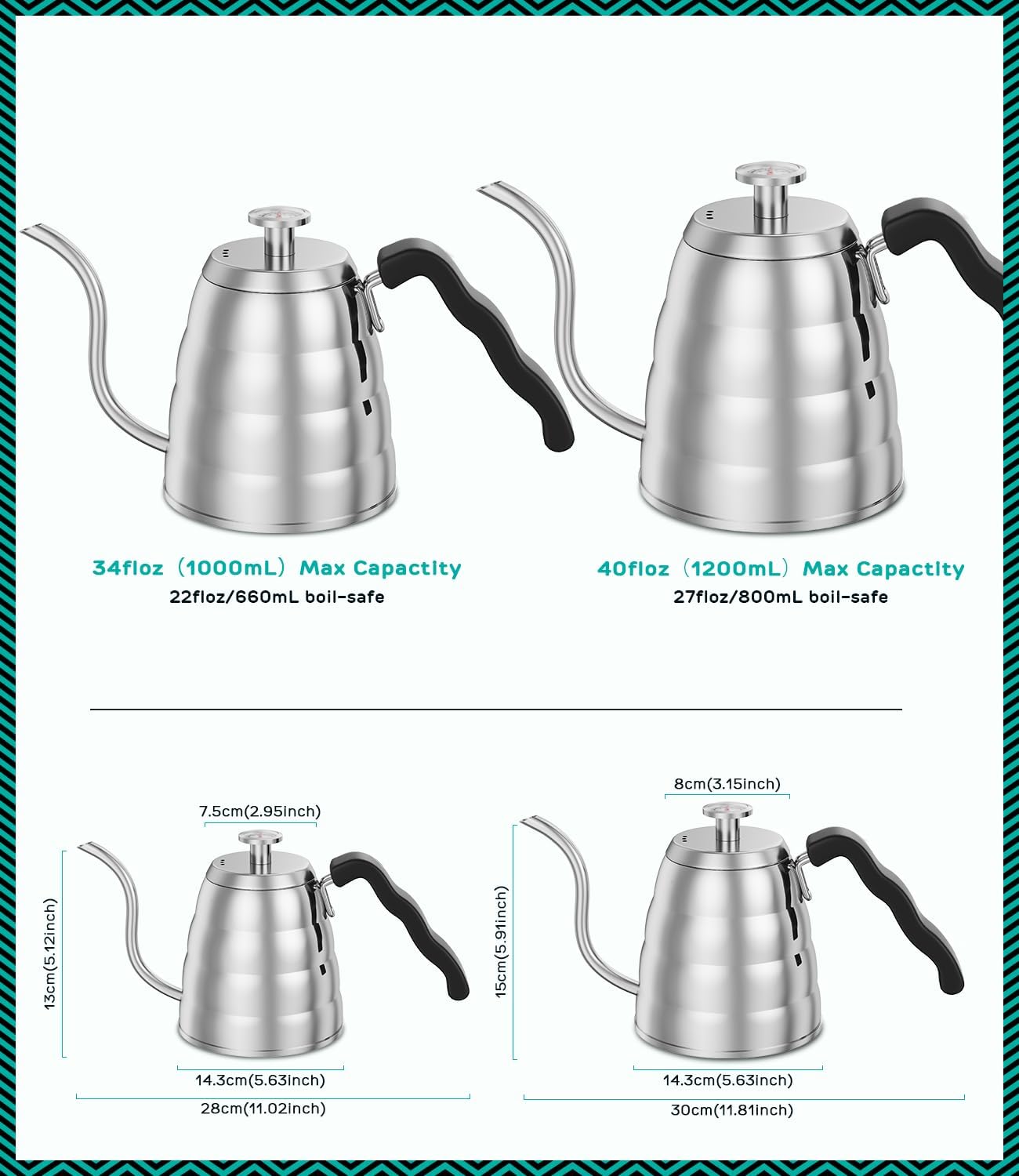 Gooseneck Kettle with Thermometer - 40oz Premium Stainless Steel Pour Over Coffee Maker Kettles, Stove Top