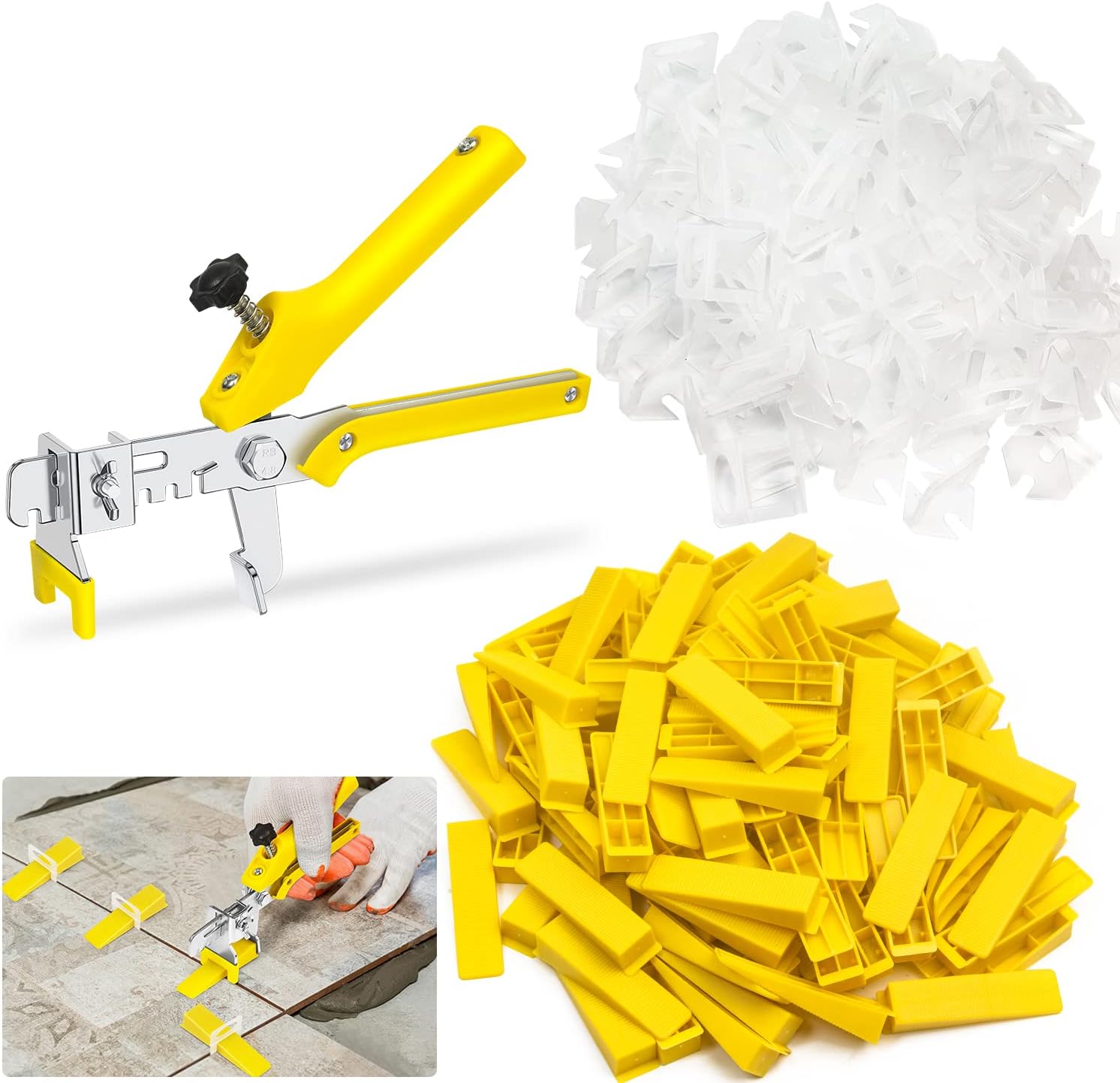 Tile Leveling System 1/8”Kit, 600pcs Tile Leveler Spacers Clips+200pcs Reusable Wedges+1pc Tile Pliers for Wall/Floor